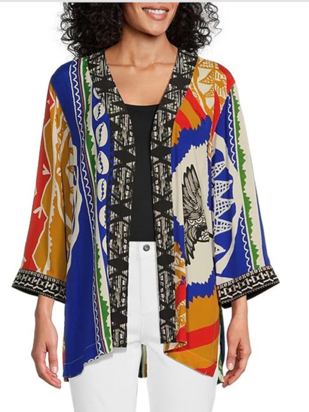 John Mark Multi Print Open Front 3/4 Sleeve Kimono top Size Small Bird